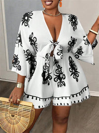Wmstar Plus Size Jumpsuit Women Print Short Sleeve Bodysuit Loose Sexy Deep V Neck Summer Holiday Rompers Wholesale Dropshipping