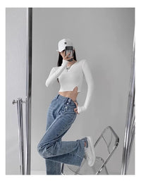 High-waisted Jeans Women's Loose-fit Straight-leg Trousers Draped Wide-leg Denim Pants