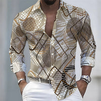 Men's Retro Color-Blocked Floral Print Long-Sleeve Shirt with Paisley Pattern Design, Casual Top for Spring and Autumn
