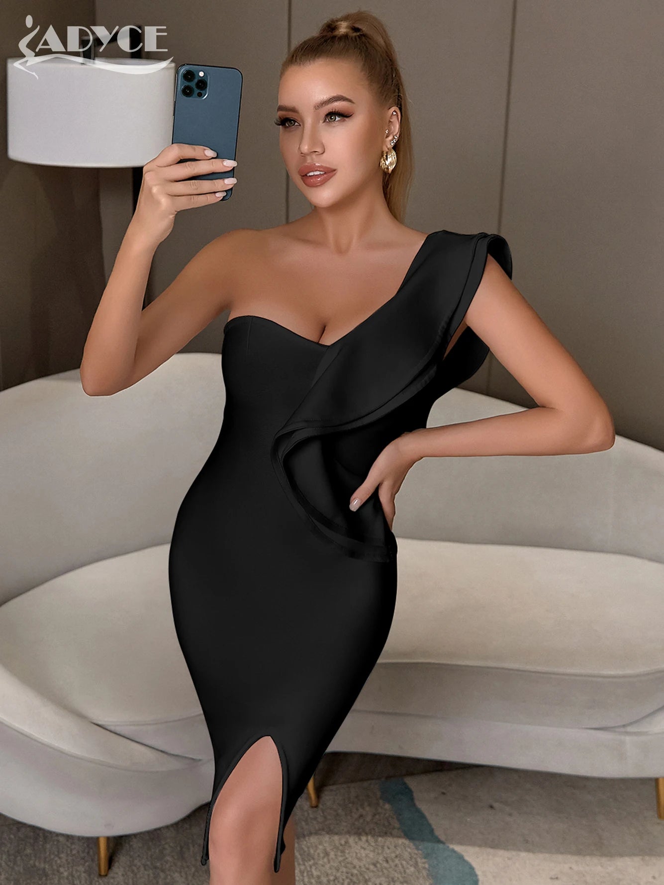 New Summer Women Bandage Dress Sexy One Shoulder Ruffles Bodycon Club Dresses Vestidos Celebrity Evening Party Dress