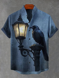 Men's Short Sleeve Button up Shirt 2025 Fashionable Stand up Collar 3D Printed Outdoor Street Casual plus Size