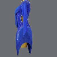 Sexy 2023 Blue Latin Dance Competition Costume Ball Practice Wear Line Suit Short Skirt