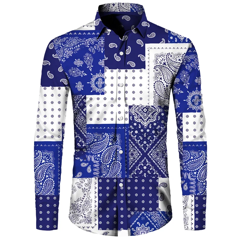 Men's Long Sleeved Button Up Shirt Autumn Comfortable Lapel Shirt Retro Ethnic Style Mens Long Sleeved Trend Street Men Clothing