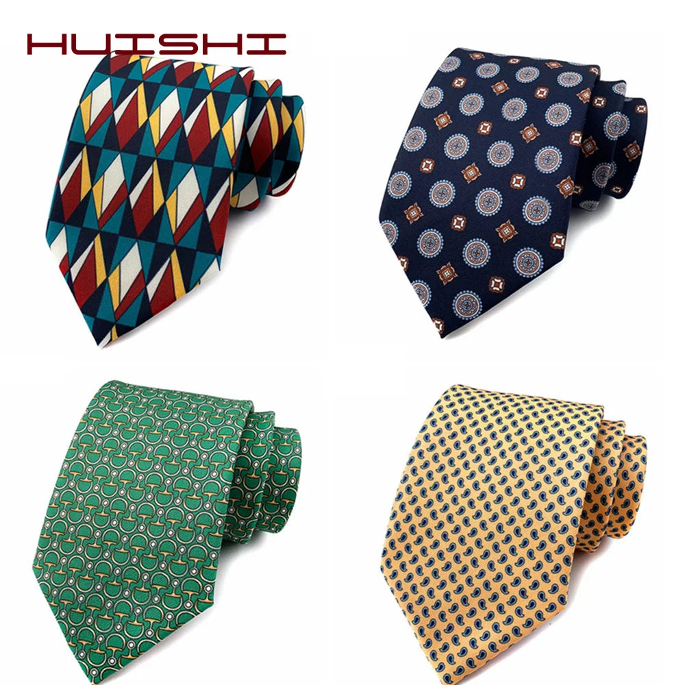 Men Tie 8cm Silk Tie For Man Luxury Vintage Design Print Necktie Cravat For Shirt Suit Wedding Party Stripe Cravats Silk Feeling