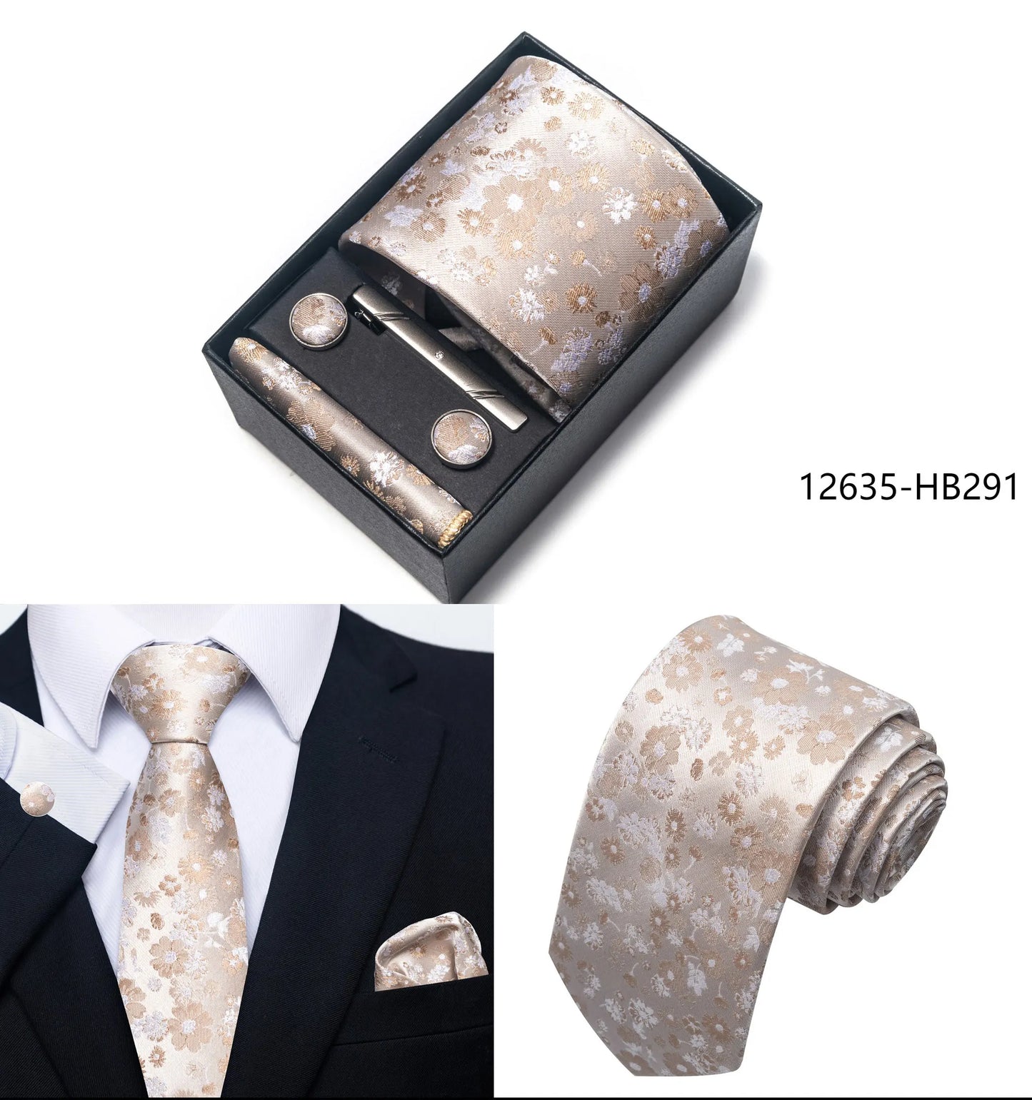 2025 New Design Fashion Brown Paisley Tie Handkerchief Cufflink Set For Men Necktie Clothing Accessories Birthday Present