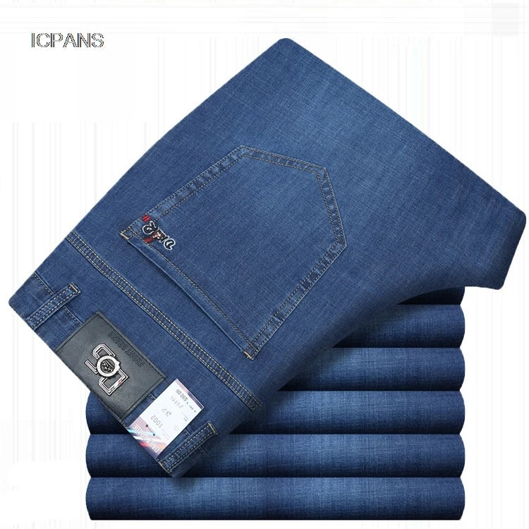 Summer Thin Denim Jeans For Men Straight Loose Stretch Casual Pants Men Blue Black Gray Trousers Mens Jean Clothing Size 40 42