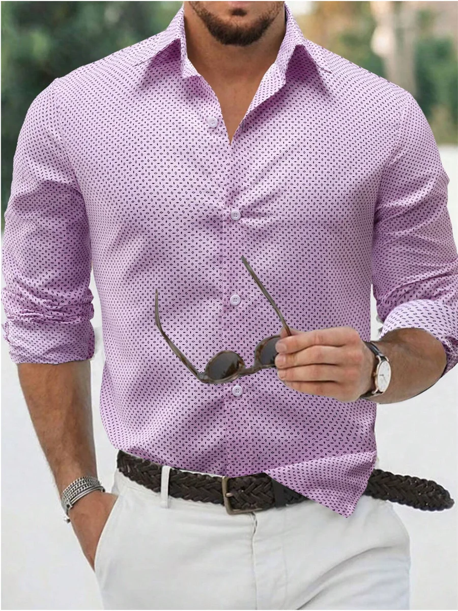 Men's shirt button-up shirt summer shirt blue long-sleeved polka dot lapel outdoor streetwear fashion casual comfortable S-5XL