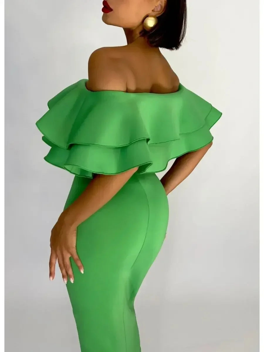 Green Bandage Dress Midi Elegant Woman Dress for Party Ruffle Sexy Off Mega Mart Center Green Bandage Dress Midi Elegant Woman Dress for Party Ruffle Sexy Off Mega Mart Center