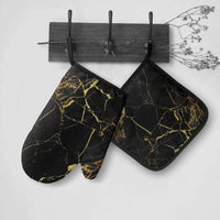 Black Gold Marble Oven Mitts and Pot Holders Heat Resistant Oven Gloves Safe Cooking Baking Grilling