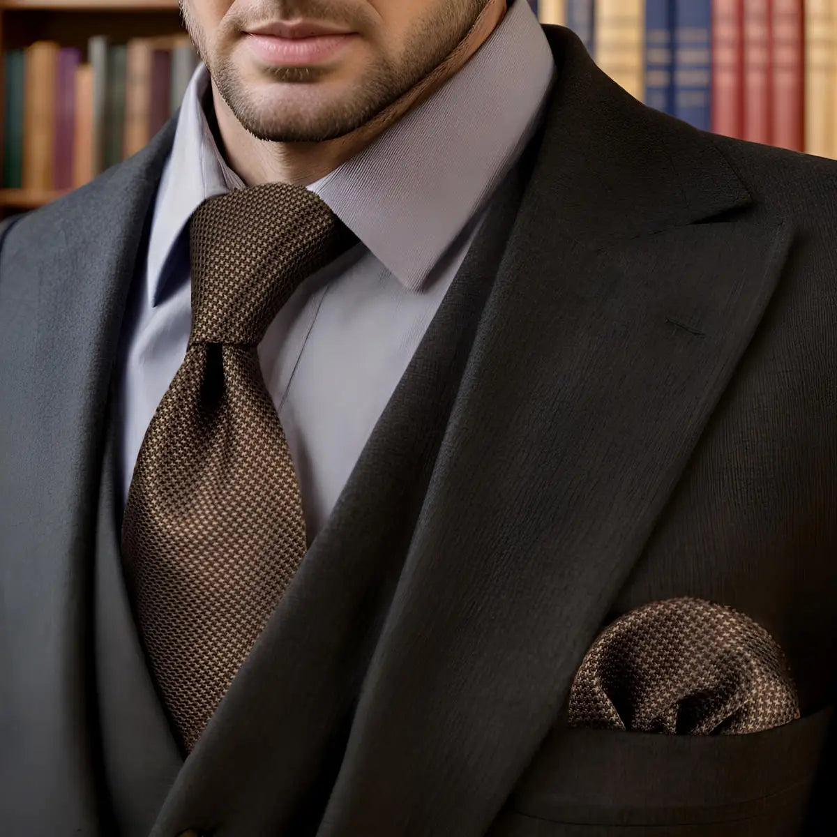 U27 Brown Houndstooth Necktie Set Handmade Wedding Fashion Extra Long Size Classic Ties for Mens Hanky