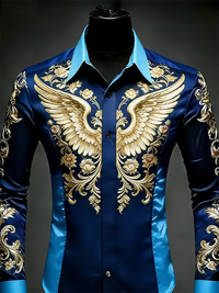 New 10 color men's long sleeved lapel shirt with fashionable 3D floral print and wing pattern long sleeved shirt