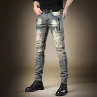 Broken Man Cowboy Pants with Holes Ripped Pockets Torn Tapered Jeans for Men Trousers Classic High Quality 2025 Trend Stacked Xs