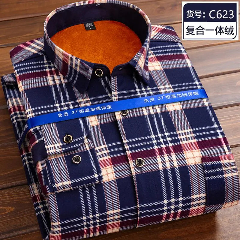 Autumn and Winter Men's Long-sleeved Fleece Shirt Thermal Shirt Plaid Jacket Clothes Men's Clothing Streetwear Men Shirts