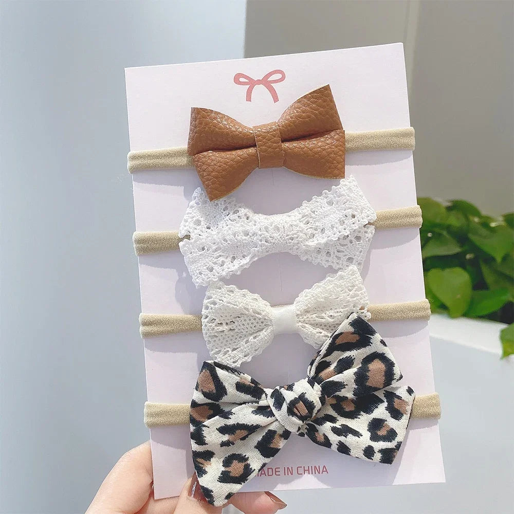 4Pcs/Set Flower Bows Headband Baby Hairband for Girl Children Elastic Hair Bands Soft Toddler Newborn Cute Hair Accessories Gift