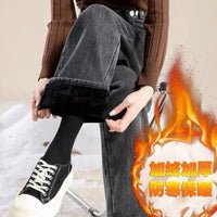 Women Warm Wide Leg Jeans High Waist Velvet Vaqueros Casual Thick Baggy Pantalon Korean Fashion Straight Denim Trousers Winter