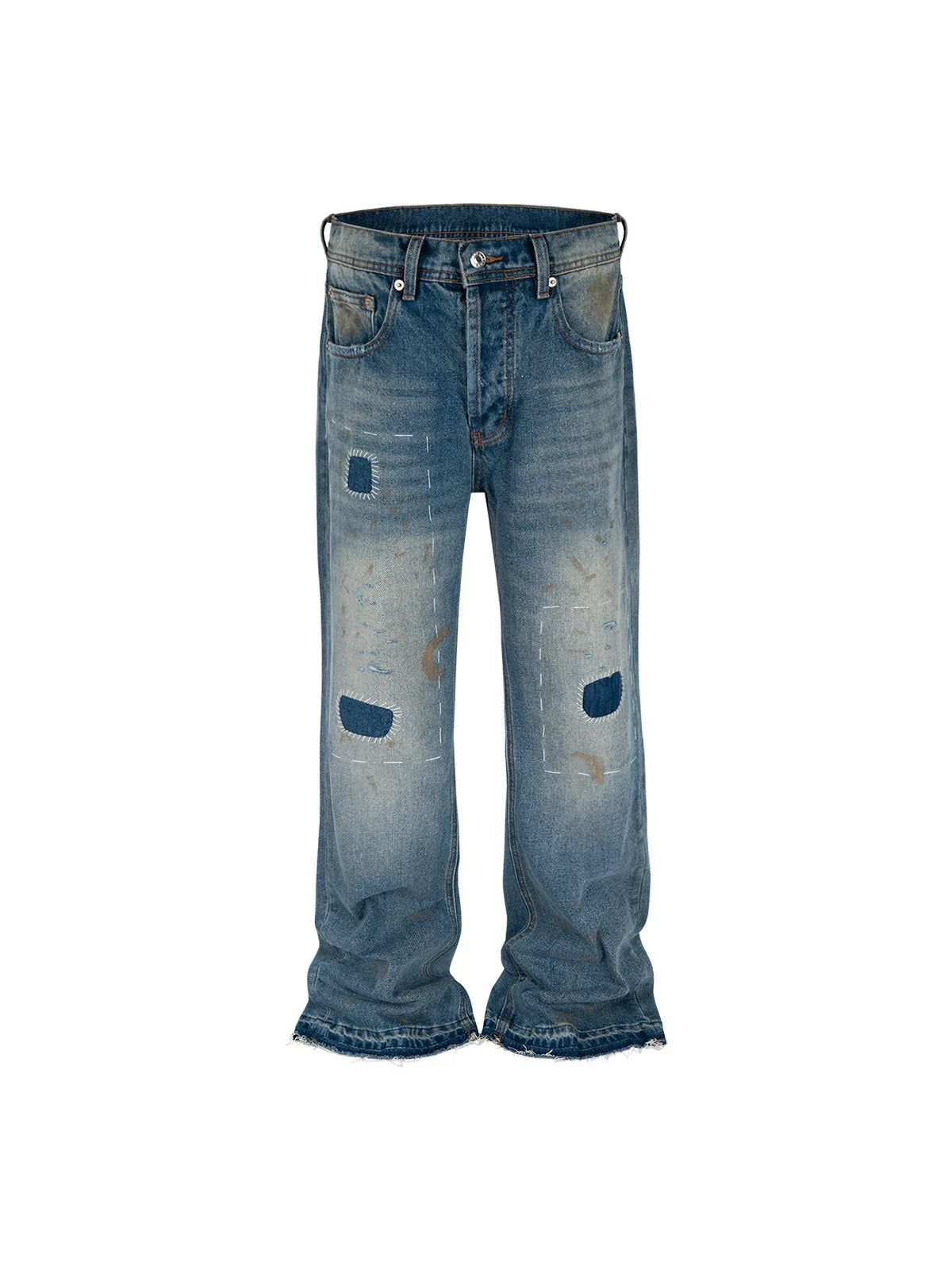 MIJKO Washed Frayed Vintage Jeans Pants Mens Straight Retro Casual Denim Trousers Cargos FJ069