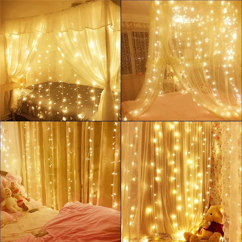 9x3/12x2m Christmas Lights Garland LED Curtain Icicle String Light Fairy Wedding Lighting Decoration Home Windows Party Garden