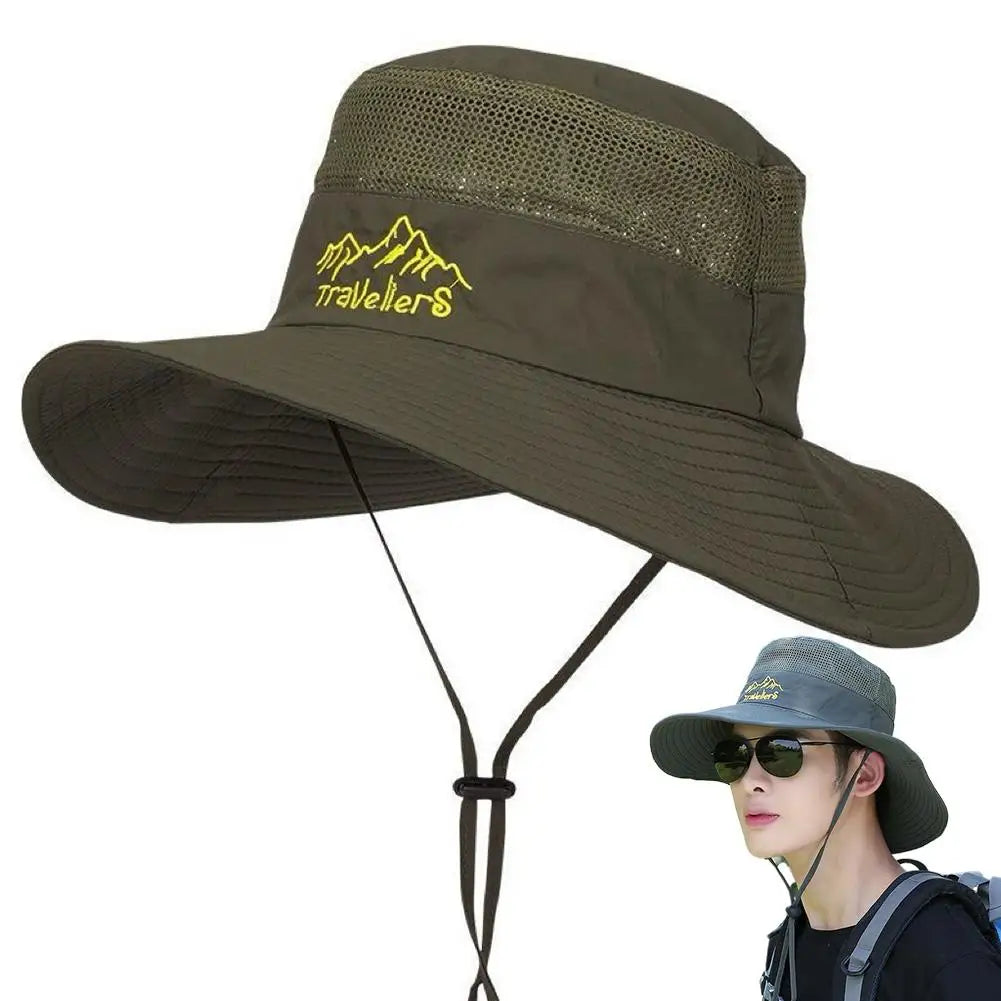 UPF 50+ Wide Brim Sun Hat Fishing Hat Men Women Breathable Hiking Cap UV Protection Foldable Adjustable Strap Cotton Linen