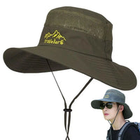 UPF 50+ Wide Brim Sun Hat Fishing Hat Men Women Breathable Hiking Cap UV Protection Foldable Adjustable Strap Cotton Linen