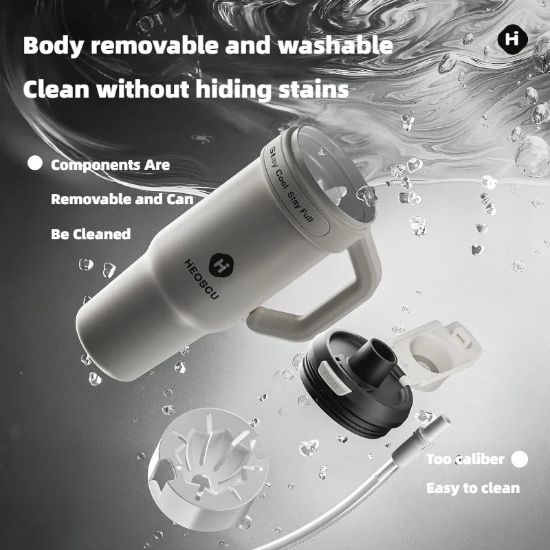 1pc Stainless Steel Ice Tumbler 1200ml Insulated Cup With Handle & Straw Keeps Cold For 24 Hrs Car Insulation Cup Coffee Water