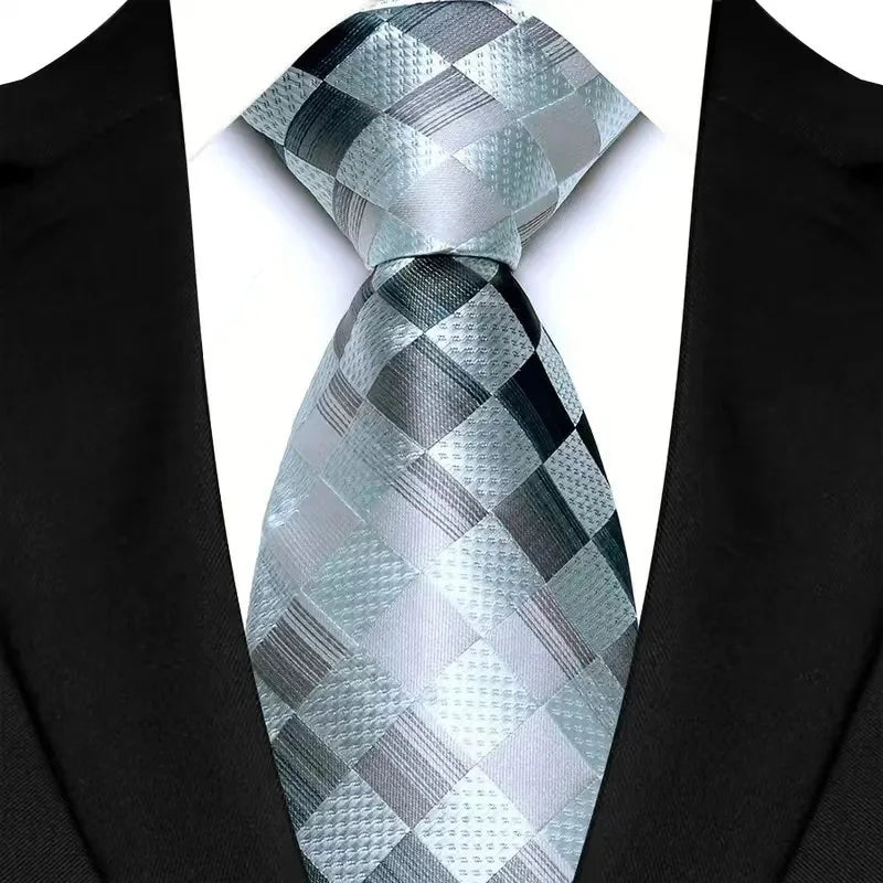 Luxury 8CM Mens Ties Plaid Checks Stripes Classic Business Necktie Jacquard Woven Neck ties For Men Groom Wedding Party Neckwear