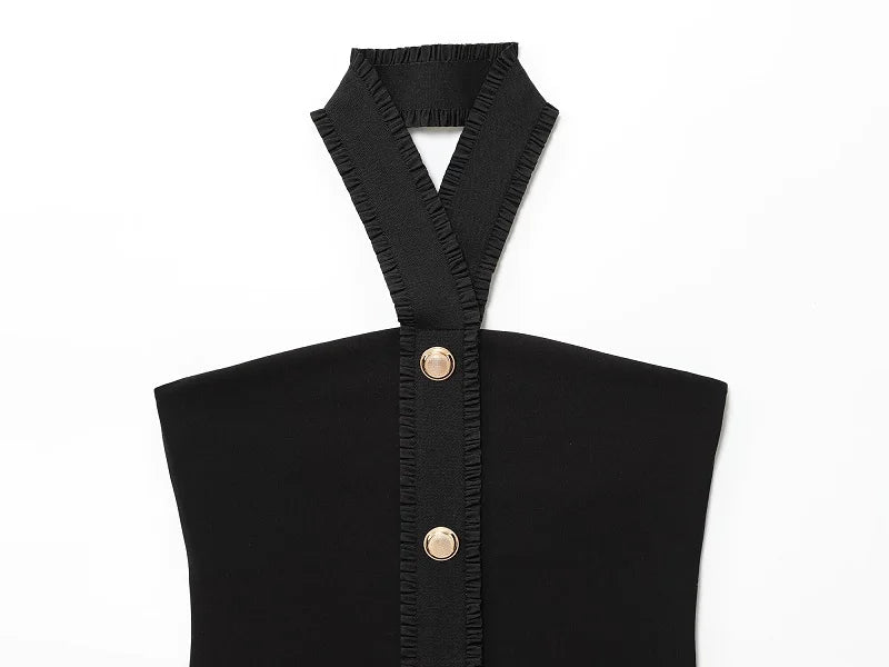 MUJER Black Flare Pants Sets for Women 2 Pieces High Waist Trousers Suits Woman Outfit off Shoulder Halter Top Female Lady Sets