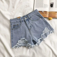 Ripped Women Denim Shorts Korean Chic High Waist Female Casual Shorts Summer New Pockets Solid All Match Ladies Wide Leg Pants
