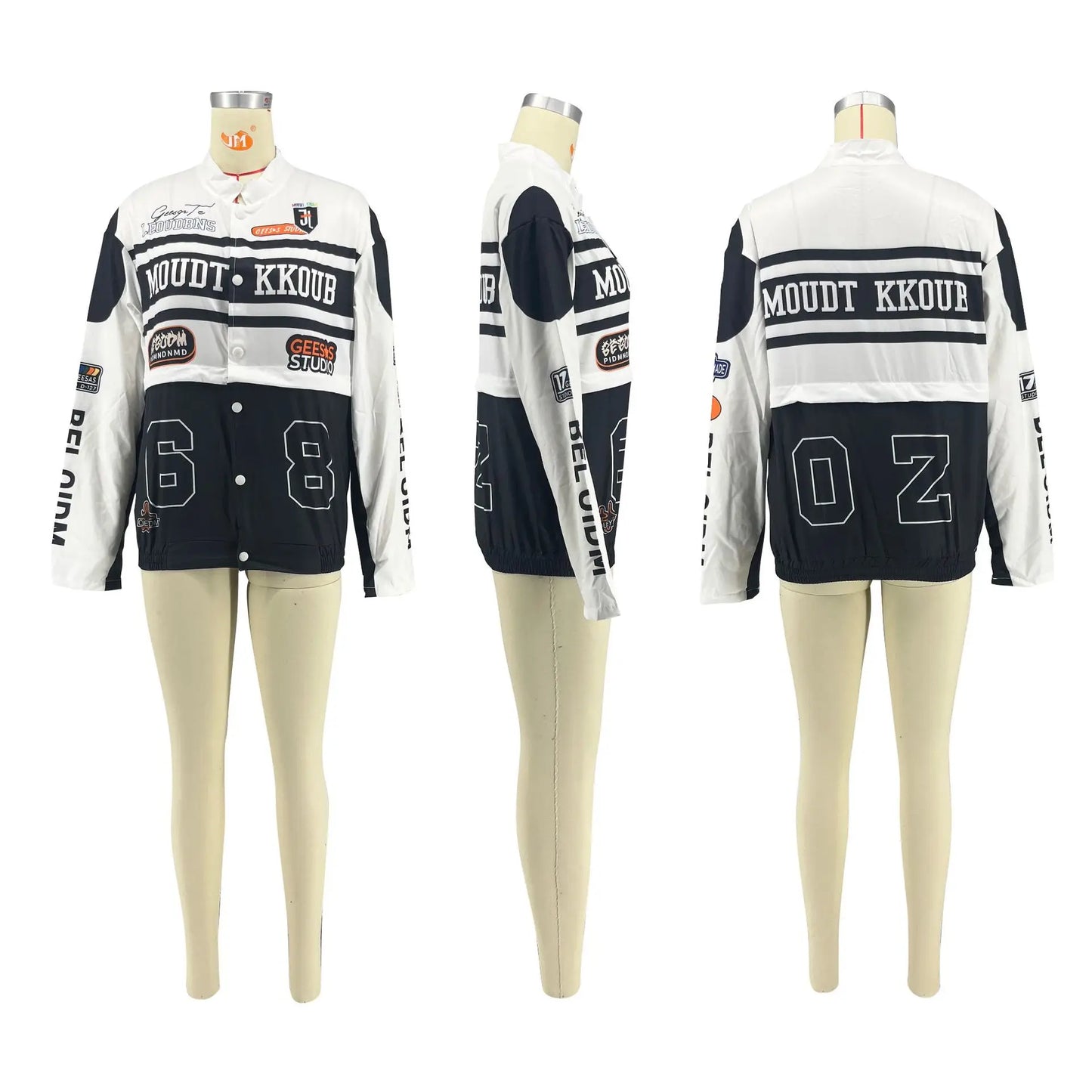 Baseball Varsity Jacket Crop Tops Two 2 Piece Skirt Sets Y2K Streetwear Winter Women Cyber Racer Cropped Jackets Trench Coats