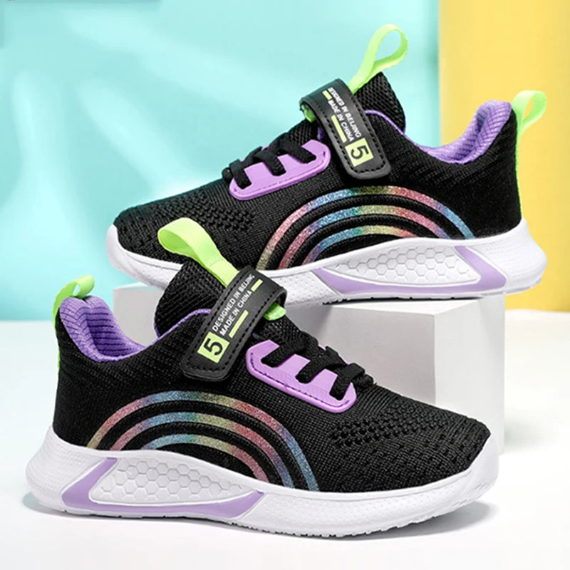 Spring Autumn Kids Girls Casual Shoes Child Breathable Mesh Sneakers Student's Anti-Slip Sport Walking Footwear Size 28-38