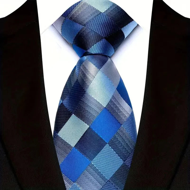 Luxury 8CM Mens Ties Plaid Checks Stripes Classic Business Necktie Jacquard Woven Neck ties For Men Groom Wedding Party Neckwear