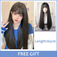 LM Synthetic Black Wig with Long Ponytail Short Straight Wig Lolita Cosplay Party Harajuku Blonde Wig With Bangs for Women