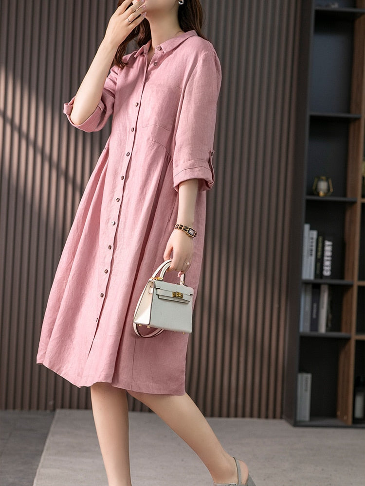 New Dresses for Women 2023 Summer Elegant French Shirt Dress Vintage LOOSE Mini Dress Office Commuting Long Robe Formal Dresses