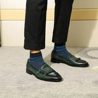 Luxury Men's Genuine Cow Leather Dress Shoes Green Black Slip-on Loafer Monk Strap Buckle Casual Business Wedding Footwear