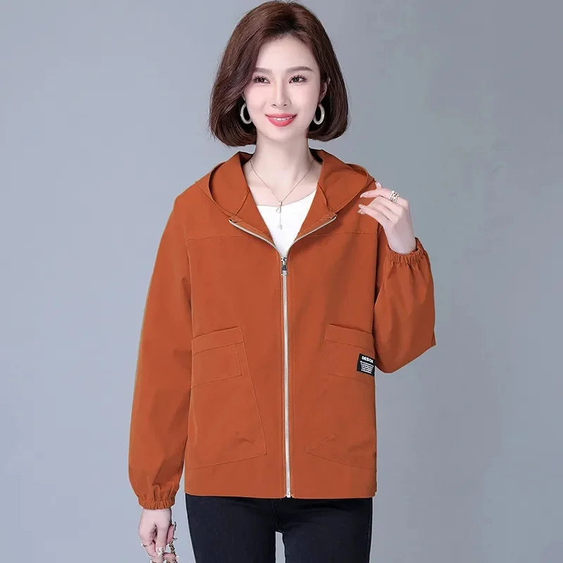 Women Jackets Hooded Summer Sun-proof Zipper Trench Coats Loose Windbreaker Solid Color Outerwear Breathable Lightweight Clothes