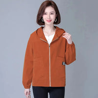 Women Jackets Hooded Summer Sun-proof Zipper Trench Coats Loose Windbreaker Solid Color Outerwear Breathable Lightweight Clothes
