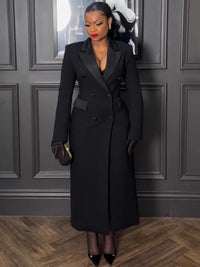 Plus Size Spring Autumn New Solid Color Matching V-Neck Long Sleeves Fashion Commuting Slim Fit Elegant Style Long Maxi Dress