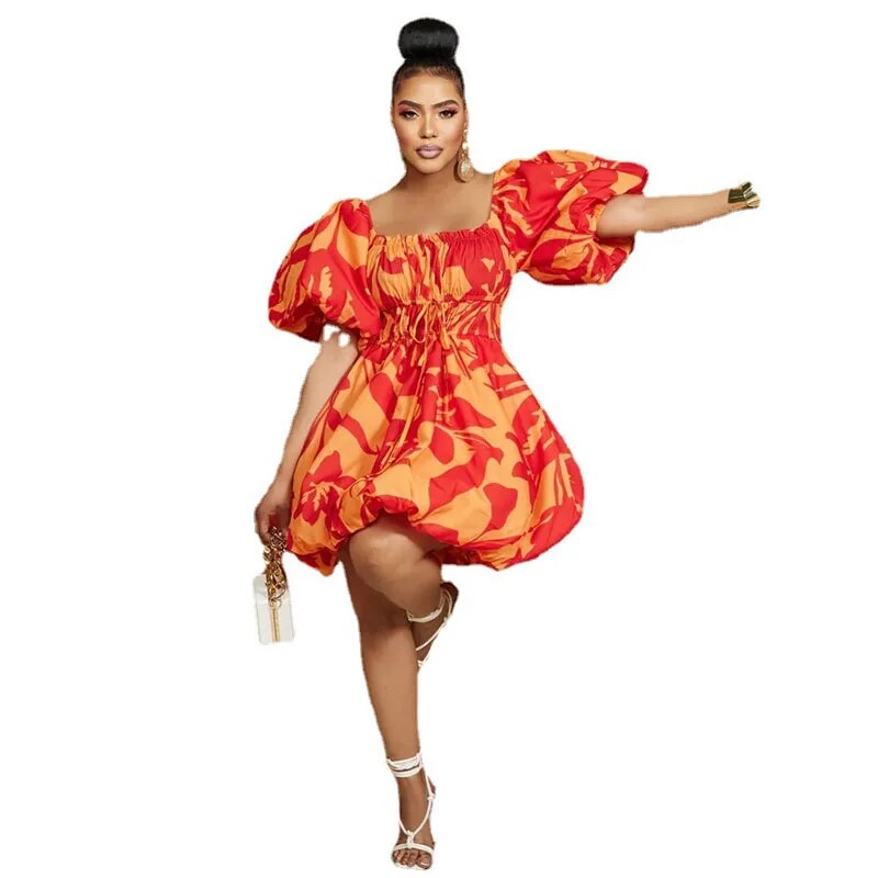 Fashion Red Print One Shoulder Party Short Dress Women Dashiki Elegant African Dresses for Women Summer Sexy Robe Africa Clothes