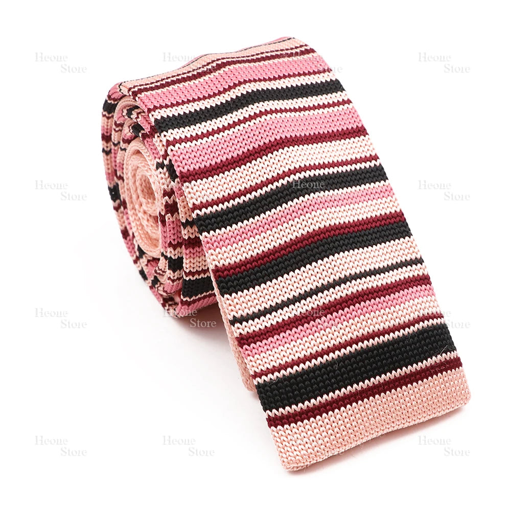 Novelty Chic Knitted Ties For Men Women Red Green Grey Woven Necktie Plaid Geometric Pattern Skinny Slim Narrow Winter Cravat