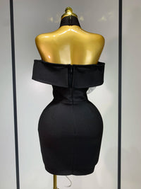 Women Sexy Off Shoulder White Flower Black Mini Bodycon Bandage Dress Luxury 2025 Celebrity Evening Club  Elegant Party Gowns