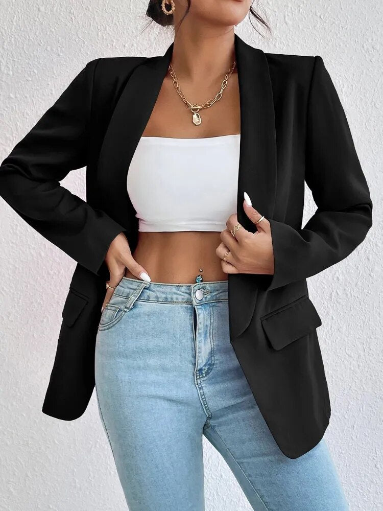 Black Women Blazer 2023 New In Fashion Korean Autumn Loose Casual Office Lady Pockets Pink Outwear Chic Elegant Woman Jacket