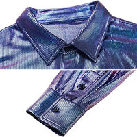 2025 Shirt Men Button Metallic Disco Shirt 70s Costume Men Gold Shirts For 70s Party Nightclub Wear Music Festival Men's Top