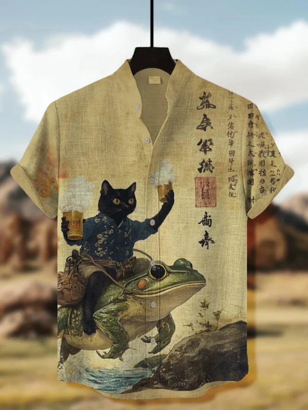 Men's Short Sleeve Button up Shirt 2025 Fashionable Stand up Collar 3D Printed Outdoor Street Casual plus Size