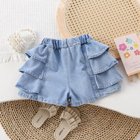 Cute Baby Girls Denim Shorts 2023 New Summer Fashion Tiered Ruffles Short Jeans Outerwear Children Kids Shorts 1-6Years Old