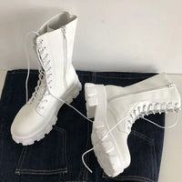 Boots Women New Mid Calf Autumn Winter Fashion Lace-up Ladies Chelsea Zipper Botas Mujer Boots Sports Platform Heel Ladies Shoes