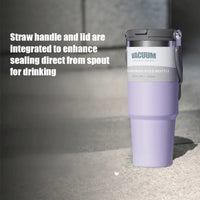 Portable Stainless Steel Thermal Cup , Large Capacity, Handheld with Dual Drinking Straw, Insulates Hot & Cold,Ideal for