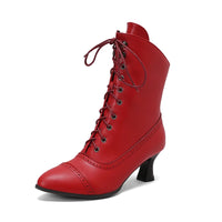 2025 New Lace Up Ladies High Heel Shoes Strange Steampunk Boot Victorian Ankle Boots Women Pointed Toe Thick Soled Short Boots