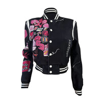 Varsity Jacket for Women Fitness Letter Printed Button Up Crop Jacket 2023 Autumn High Street New Popular Casual Baseball Coats