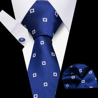 Tie Men Business Necktie Set Classic Plaid Cufflinks Handkerchief For Suit Wedding High Quality 3pcs Ties Sets Formal Gravata