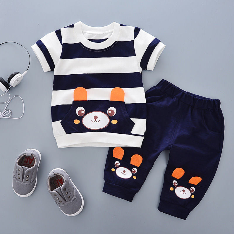 Summer Baby Boy Clothing Sets Fashion Bear Embroidery Short Sleeve T-shirt+Shorts Children 2Pcs Suit 1-5Y Girl Kids Sports Set