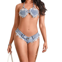 Sexy Denim Super Shorts Bead Low-rise Jeans Shorts Slim Peach Buttocks Women